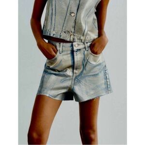 ZARA high-waist foil waxed denim shorts Size 6 NWOT